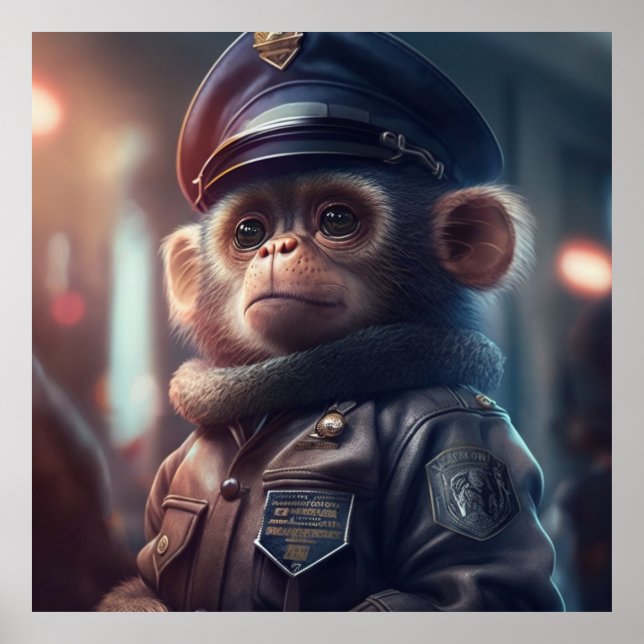 Monkey i en Cop Uniform #2 Art Poster (Framsidan)