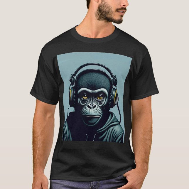 Monkey i hörlurar t shirt (Framsida)