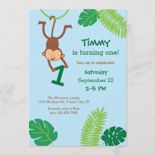 Monkey i Jungle First Birthday-inbjudan Inbjudningar