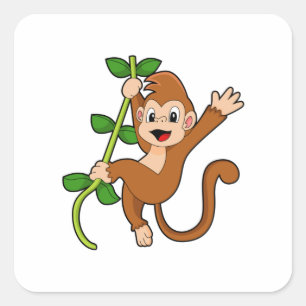 Monkey i Jungle Fyrkantigt Klistermärke