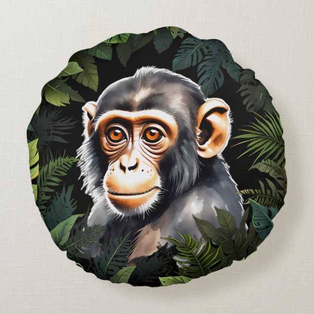 Monkey i Jungle Rund Kudde (Baksidan)