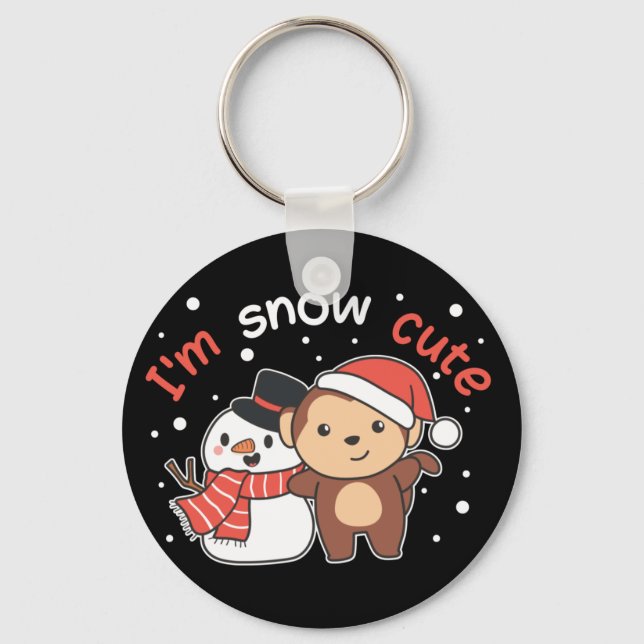 Monkey I Kärlek Du Snö Mch Snögubbe Pun Keychain Nyckelring (Framsida)