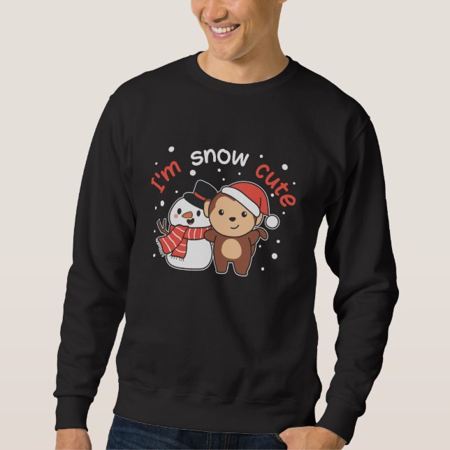 Monkey I Kärlek You Snö Mch Snögubbe Pun Lång Ärmad Tröja (Framsida)