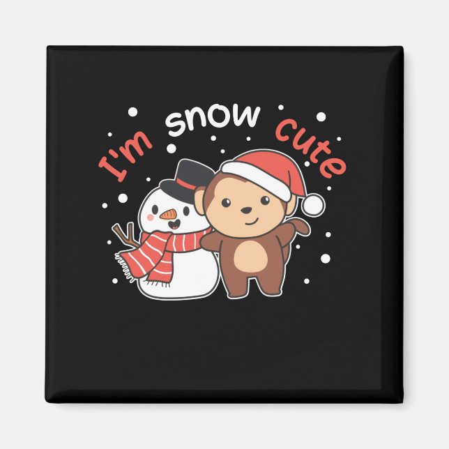 Monkey I Kärlek You Snö Mch Snögubbe Pun Magnet (Framsidan)
