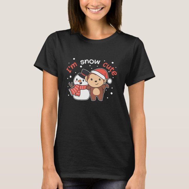 Monkey I Kärlek You Snö Mch Snögubbe Pun T Shirt (Framsida)