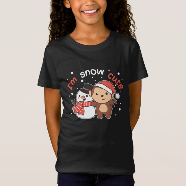 Monkey I Kärlek You Snö Mch Snögubbe Pun T Shirt (Framsida)