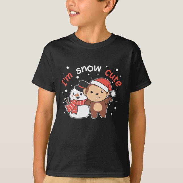Monkey I Kärlek You Snö Mch Snögubbe Pun T Shirt (Framsida)