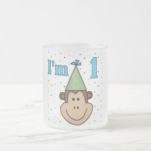 Monkey i Party Hat 1:a födelsedagstskjortan Frostad Glasmugg