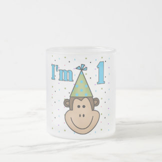 Monkey i Party Hat 1:a födelsedagstskjortan Frostad Glasmugg