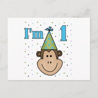 Monkey i Party Hat 1:a födelsedagstskjortan Inbjudan Vykort