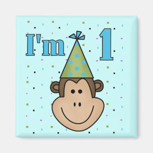 Monkey i Party Hat 1:a födelsedagstskjortan Magnet