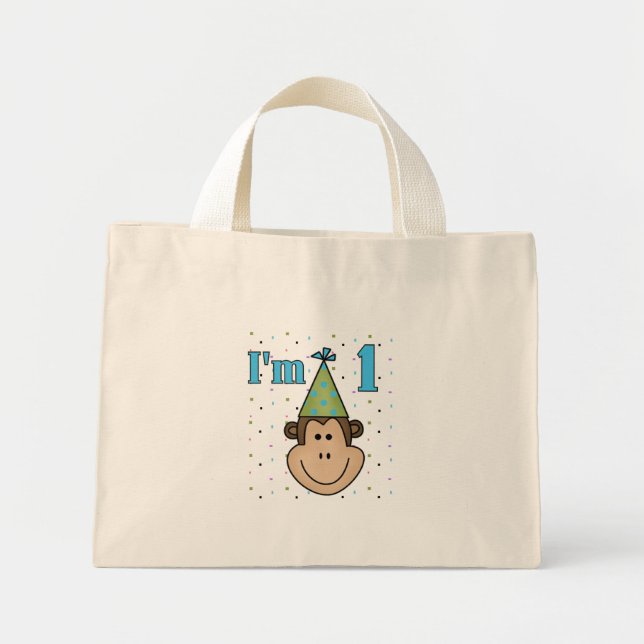 Monkey i Party Hat 1:a födelsedagstskjortan Mini Tygkasse (Framsidan)