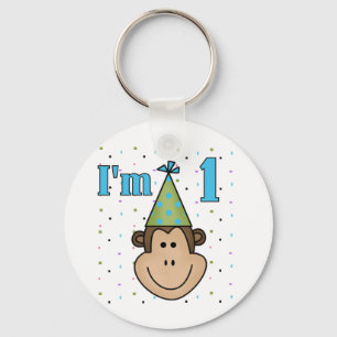 Monkey i Party Hat 1:a födelsedagstskjortan Nyckelring