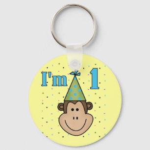 Monkey i Party Hat 1:a födelsedagstskjortan Nyckelring
