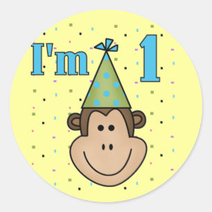 Monkey i Party Hat 1:a födelsedagstskjortan Runt Klistermärke