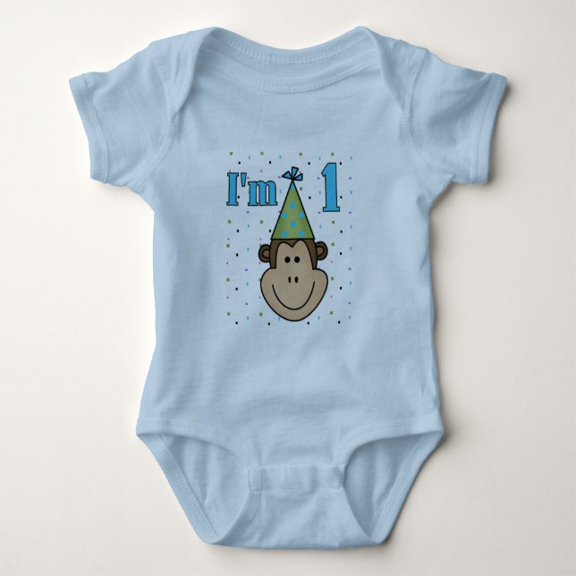 Monkey i Party Hat 1:a födelsedagstskjortan T-shirt (Framsida)