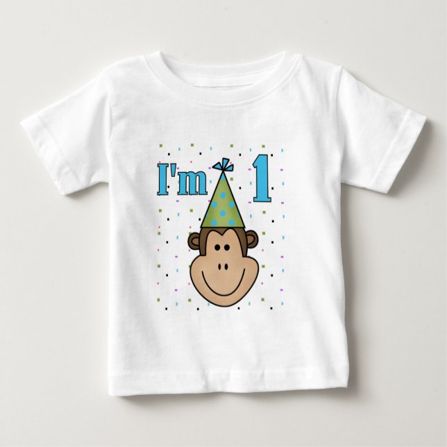 Monkey i Party Hat 1:a födelsedagstskjortan Tee (Framsida)