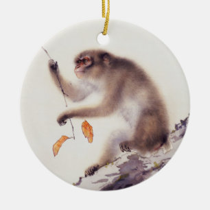 Monkey i Persimmon Träd Julgransprydnad Keramik