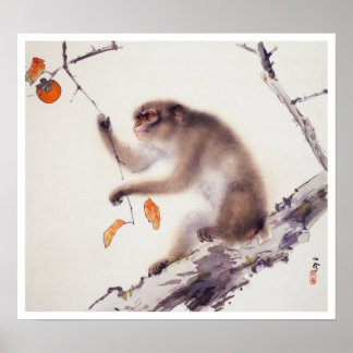 Monkey i Persimmon Träd Poster