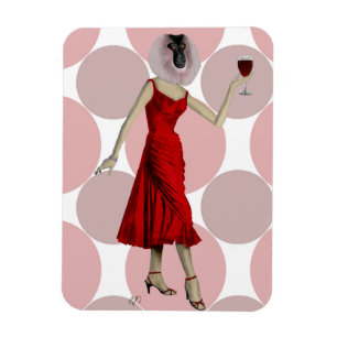 Monkey i Red Dress med vin Magnet