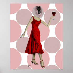 Monkey i Red Dress med vin Poster