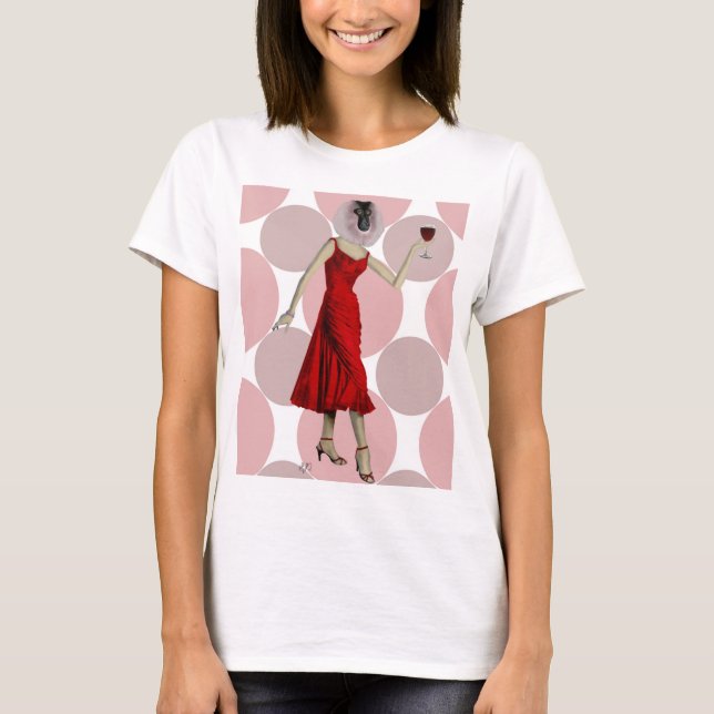 Monkey i Red Dress med vin Tee (Framsida)