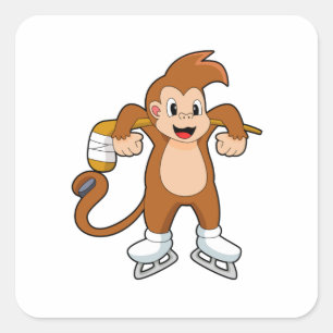 Monkey Ice hockey Ice hockey hockey Fyrkantigt Klistermärke