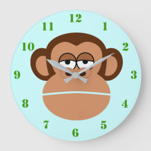 MONKEY ILLUSTRATRATION MED FÖR BARN GRÖNT NUMBER STOR KLOCKA