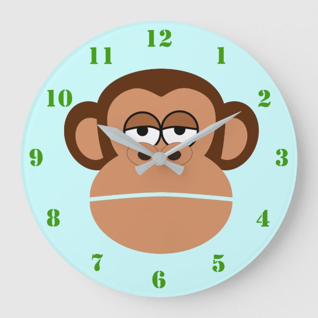 MONKEY ILLUSTRATRATION MED FÖR BARN GRÖNT NUMBERS STOR KLOCKA (Framsida)