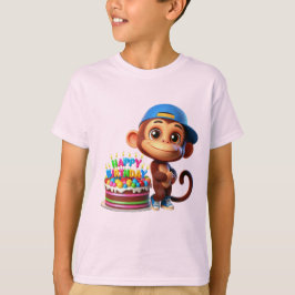 Monkey in a Baseball Cap with a Cake, Happy Birth T Shirt
