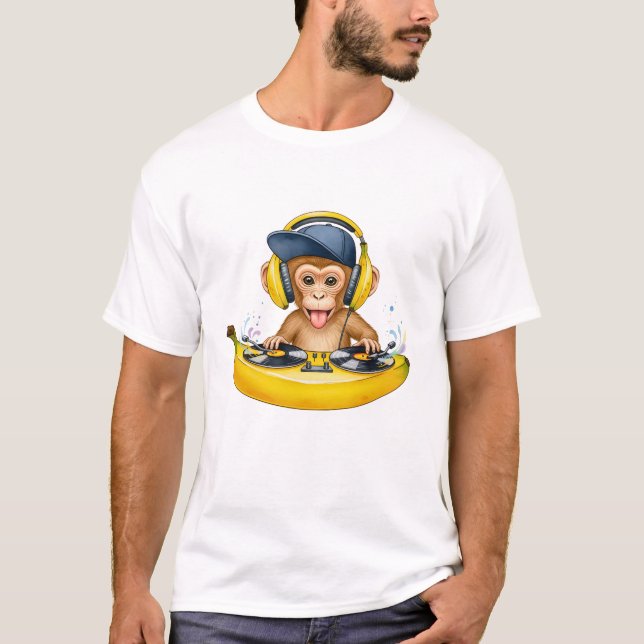 Monkey in Banana Boat – Funny Kawaii T Shirt (Framsida)
