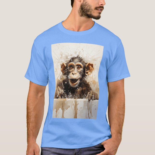 Monkey in bathtub Funny animal art family T Shirt (Framsida)