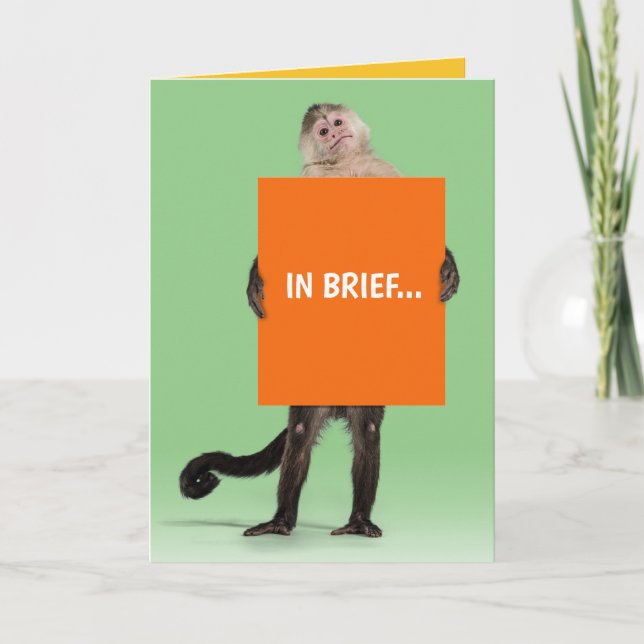 Monkey in Briefs to Bref Funny Birthday Card Kort (Framsida)
