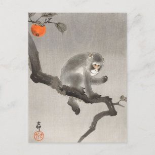 Monkey in Cockatoo Painting by Ohara Koson Vykort