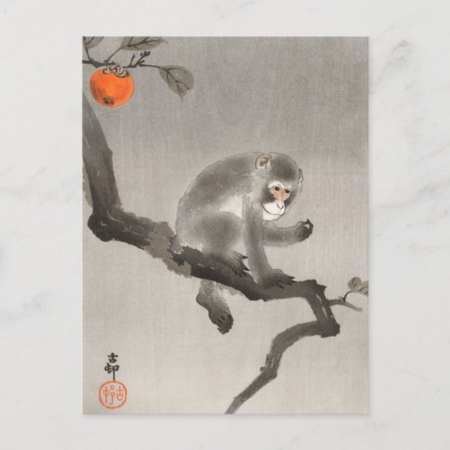 Monkey in Cockatoo Painting by Ohara Koson Vykort (Framsida)