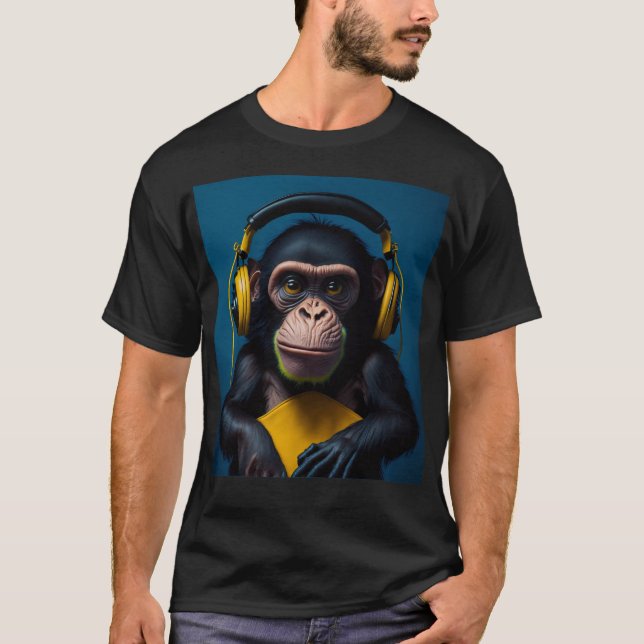 Monkey in HEADPHONES T Shirt (Framsida)