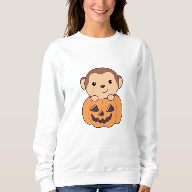 Monkey in Pumpkin Orange Koalas Halloween Monkey T Shirt (Framsida)