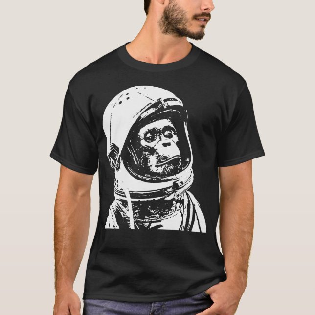 Monkey in Space. Funny Astronaut Chimpanzee T Shirt (Framsida)