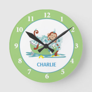 Monkey in Tub Wall Clock - Monkey Bathroom Clock Rund Klocka