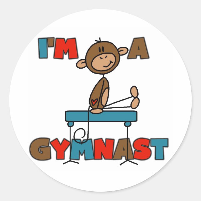 Monkey, jag är Gymnast Runt Klistermärke (Framsida)