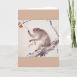 Monkey Japansk målning China Zodiac Hälsning C Helgkort