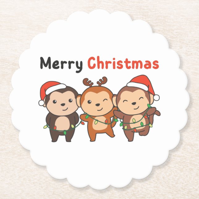 Monkey Jul Animals Monkey God jul Underlägg Papper (Framsida)