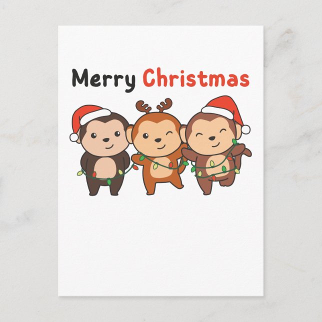 Monkey Jul Djur Apor God Jul Helg Vykort (Framsida)