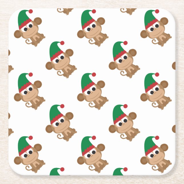 Monkey jul Elf Underlägg Papper Kvadrat (Framsidan)