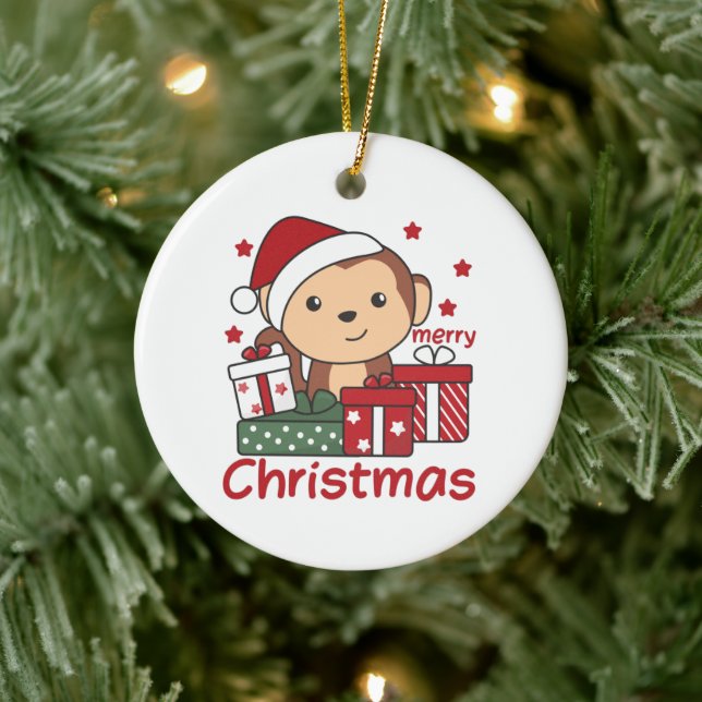 Monkey jul Gift Winter Animals-apor Julgransprydnad Keramik (Träd)