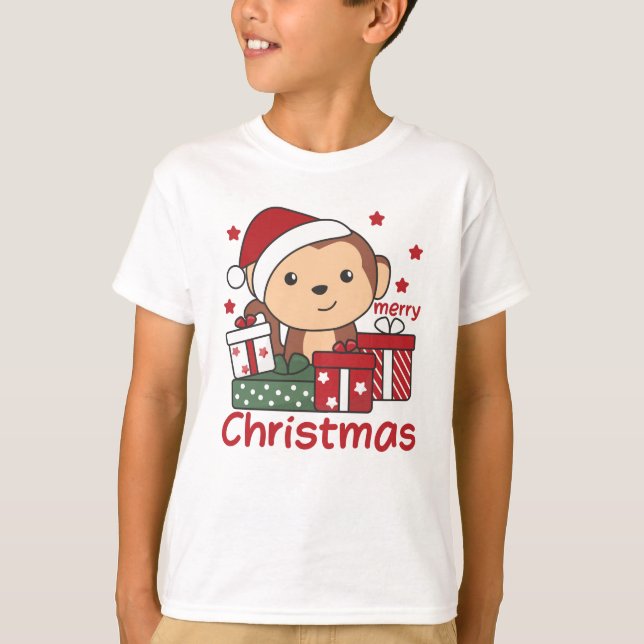 Monkey jul Gift Winter Animals-apor T Shirt (Framsida)