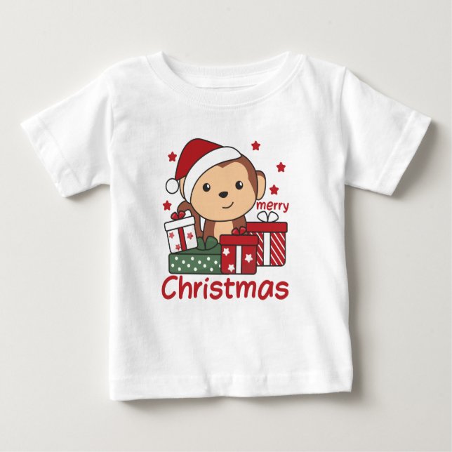 Monkey jul Gift Winter Animals-apor T Shirt (Framsida)