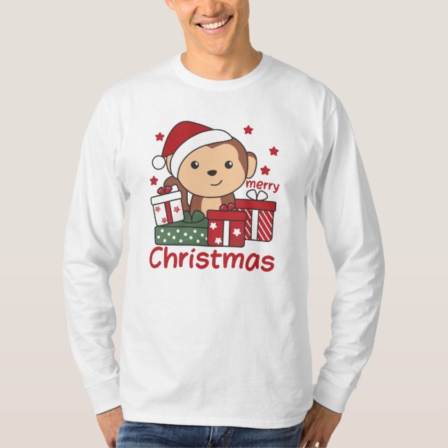 Monkey jul Gift Winter Animals-apor T Shirt (Framsida)