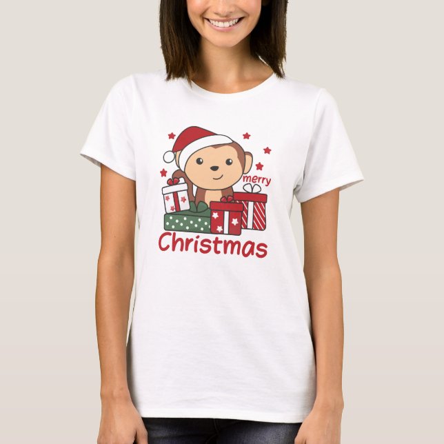 Monkey jul Gift Winter Animals-apor T Shirt (Framsida)