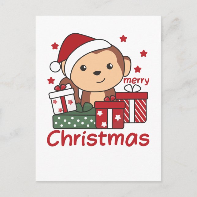 Monkey jul present Vinterdjur Apor Helg Vykort (Framsida)